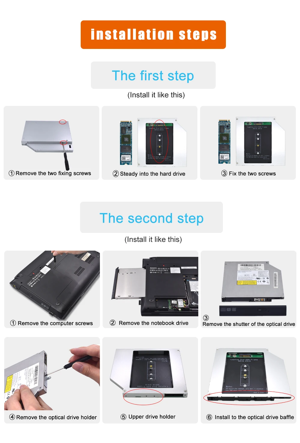 Tishric Алюминий m.2 M2 NGFF SSD 2nd HDD Caddy 12,7 мм SATA 3,0 Optibay жесткий диск корпус адаптер DVD HDD 2,5 чехол для ноутбука