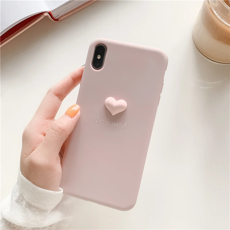 Милый карамельный цвет 3D Love Hearts чехол для телефона для iphone X XR XSMAX чехол Ретро Задняя накладка для iphone 6 7 8 Plus Мягкий ТПУ чехол - Цвет: Бежевый