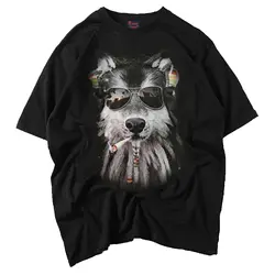 Повседневное Для мужчин s футболка летом собака животное крутые рубашки рок черный 100% хлопок хип-хоп Футболка Колледж качество 2019 Для
