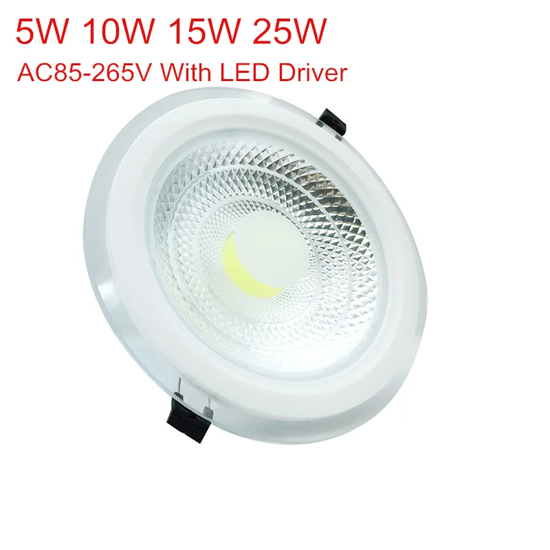 

5W 10W 15W 25W LED COB Downlight Glass LED Panel Light Recessed Ceiling Spot Lighting Bulb 110V 220V Bedroom Lamp
