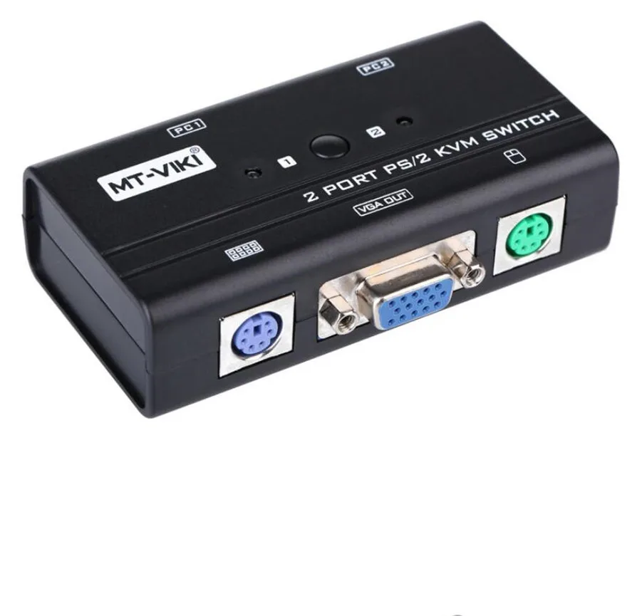 

MT-Viki 2 Port VGA KVM Switch PS/2 Mouse Keyboard Console Manual Button Press Select With Original Cable High Resolution 260SL