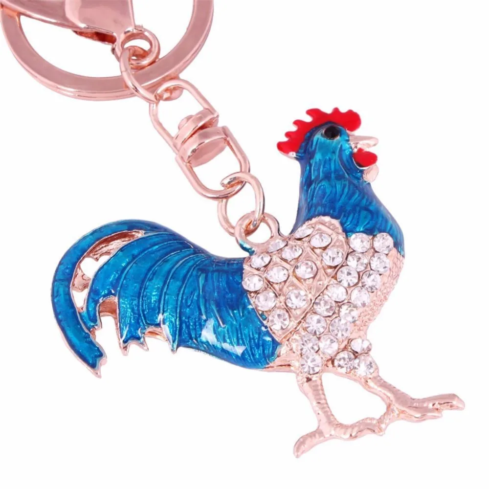 

Car Styling Cock Car Keychain Lovely Crystal Rooster Key Chain Keyrings Rhinestone Bag Pendant Chicken Key Ring Car Decoration