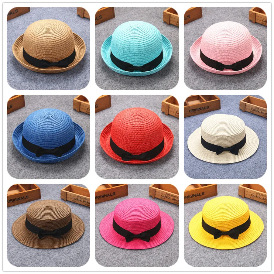 

Boys and Girls Hat Spring Summer Children's Shading Cap Bowknot Curly Straw Hat Dome Beach Sunscreen Hat Beach Sun Hat