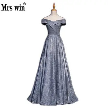 

Mrs Win 2020 New Noble Evening Dress Sexy Boat Neck Female Banquet Dress Host Slim Dress Formal Dress Vestido De Festa Longo L