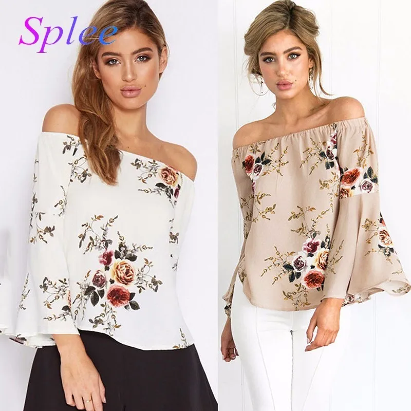 

GKGZ 2018 Summer Womens Top Boho Floral Print Off Shoulder Tops Tunic Ladies Tee Shirt Woman Blouses Camisas Mujer Femme