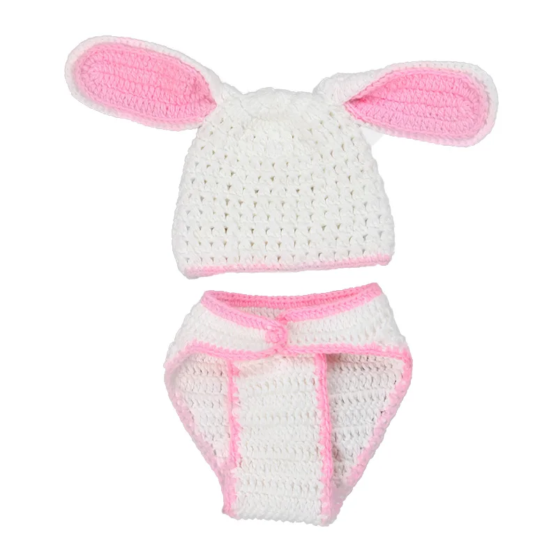 Baby Newborn Photography Props Costume Cartoon Big Ears Cute Rabbit Knit Hat Pant Set Baby Newborn Photo Shoot Accessories - Цвет: D