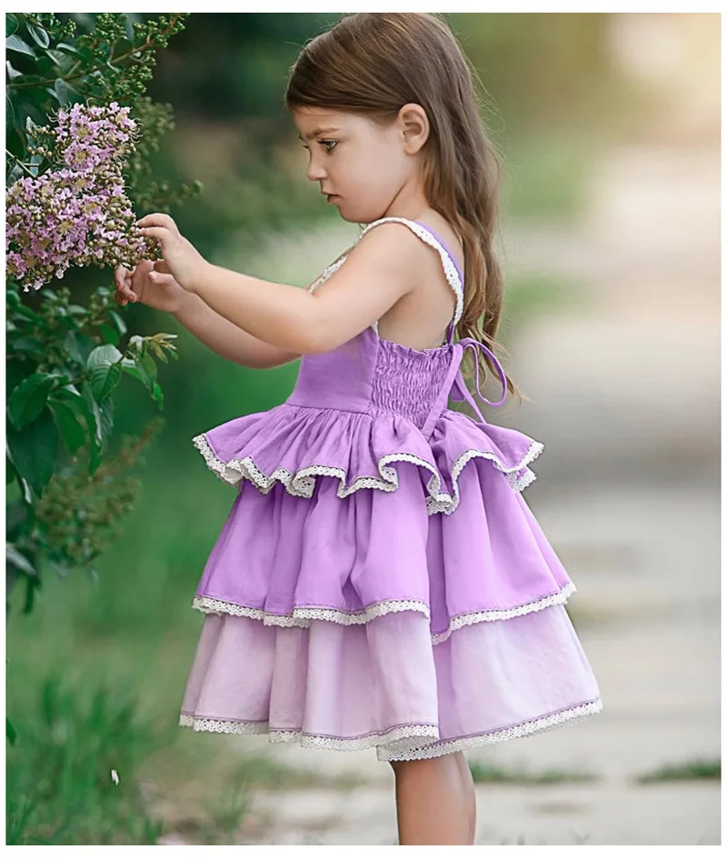 Lavender Gradient Kids Dresses for Girls Princess Birthday Party Dress Layered Cake Smach Toddler Clothes | Детская одежда и обувь