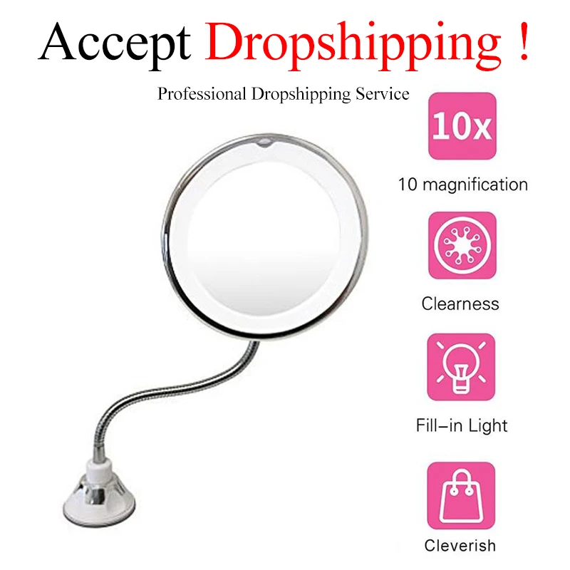 

360 Degree 10X Folding Mirror Rotating Makeup Mirror My Flexible Mirror Magnifying Makeup Mirror with LED Light For dropship