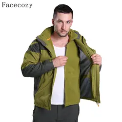 Facecozy для мужчин Зимний спорт на открытом воздухе с капюшоном Softshell пеший Туризм Куртка Мужской 2 шт. съемный Ветрозащитный Кемпинг и