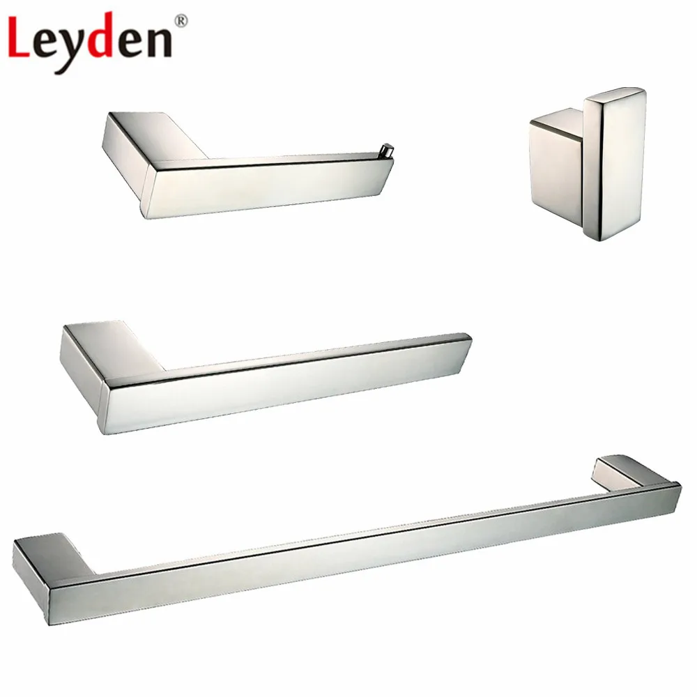 

Leyden Chrome 304 Stainless Steel 4pcs Bathroom Accessories Set Single Towel Bar Holder Towel Ring Toilet Paper Holder Robe Hook