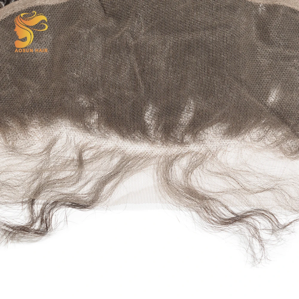 AOSUN HAIR 100% Remy Brazilian Deep Wave Human Hair Lace Frontal Closure 13*4 With Baby Hair Nature Color 8\