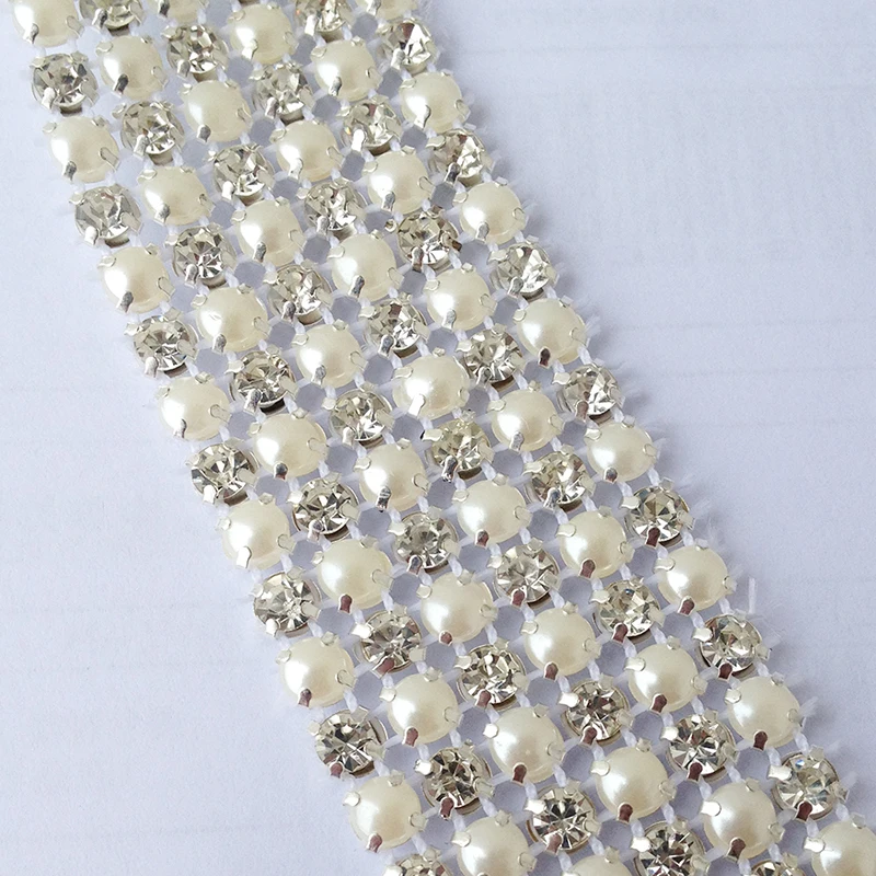 18ss Clear Crystal Rhinestone Mesh 5 Yards 6 Rows Sew on Rhinestones Accessories Strass Trimming