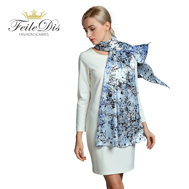 

[FEILEDIS]2019 luxury brand Women Silk scarf Beach Shawl and Echarpe summer Wrap Designer scarves Plus Size scarf FDSK01