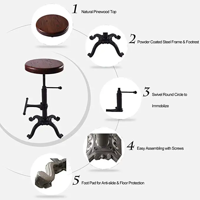 Металлическая промышленная мебель барный стул регулируемый по высоте - Фото №1