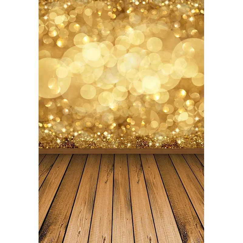 

MEHOFOTO 5X7FT Polyester Golden Bokeh Photography Backgrounds Christmas Wood Floor Photo backdrop for Photo Studio CM-6333