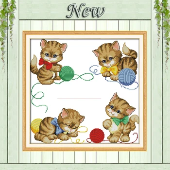 

Four Lovely Cats The kitten's friendship Counted print on canvas DMC 14CT 11CT NKF Cross Stitch Needlework kits Embroidering Set
