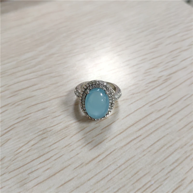 Роскошный большой синий овальный лунный камень кольцо для Для женщин Девушка Мода Кристалл Серебряный Цвет ювелирные изделия, обручальное кольцо Anillos Mujer L4T030