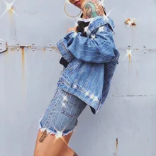 Cakucool Новая женская джинсовая синяя куртка с бриллиантами в полоску с тяжелыми бусинами и карманами верхняя одежда Уличная шикарная Роскошная джинсовая куртка для женщин