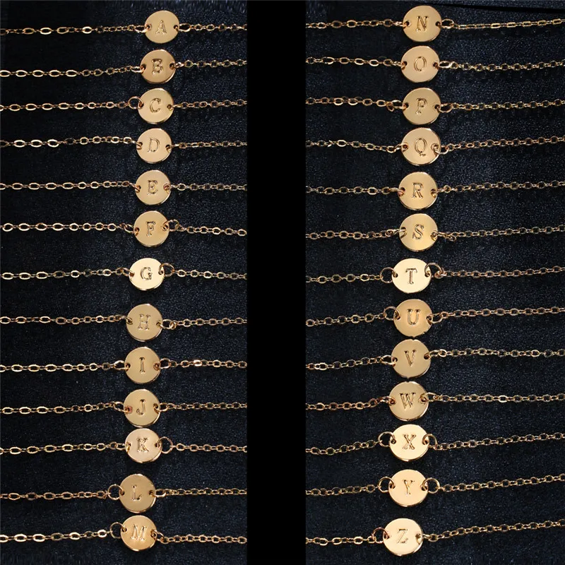 Выгравированные персонализированные начальные браслеты с буквами для женщин золотого цвета ручной штамповки A-Z начальный диск имя браслет имя ювелирные изделия