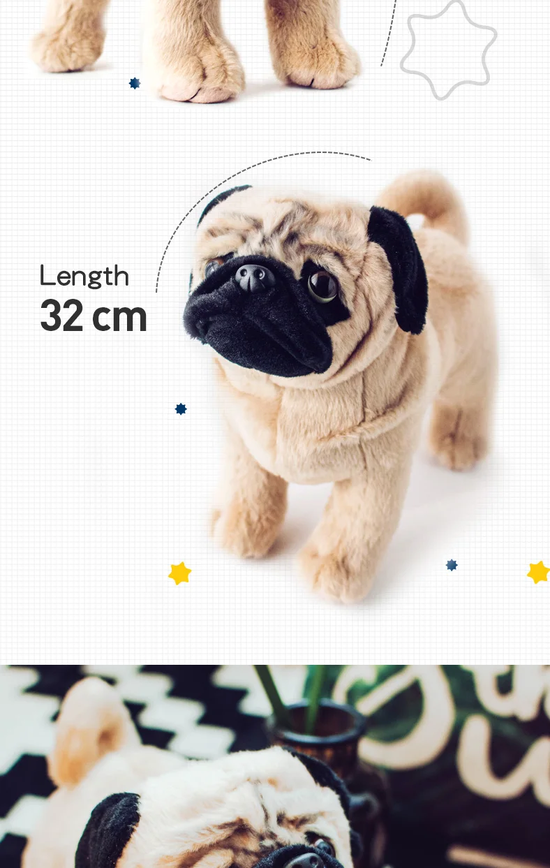 32 см милая собака мопс плюшевая игрушка-симулятор животного Детская кукла длу улучшения сна игрушки в подарок на день рождения для детей
