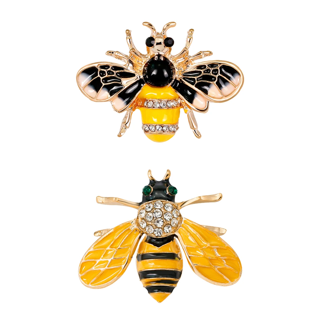 2 Pieces Cute Honeybee with Rhinestone Paved Bug Brooch Insect Lapel Pin Boutonniere Collar Badge Jewelry