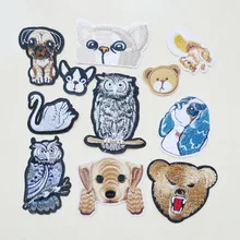 Нашивки в полоску с вышивкой медведем собакой котом животными