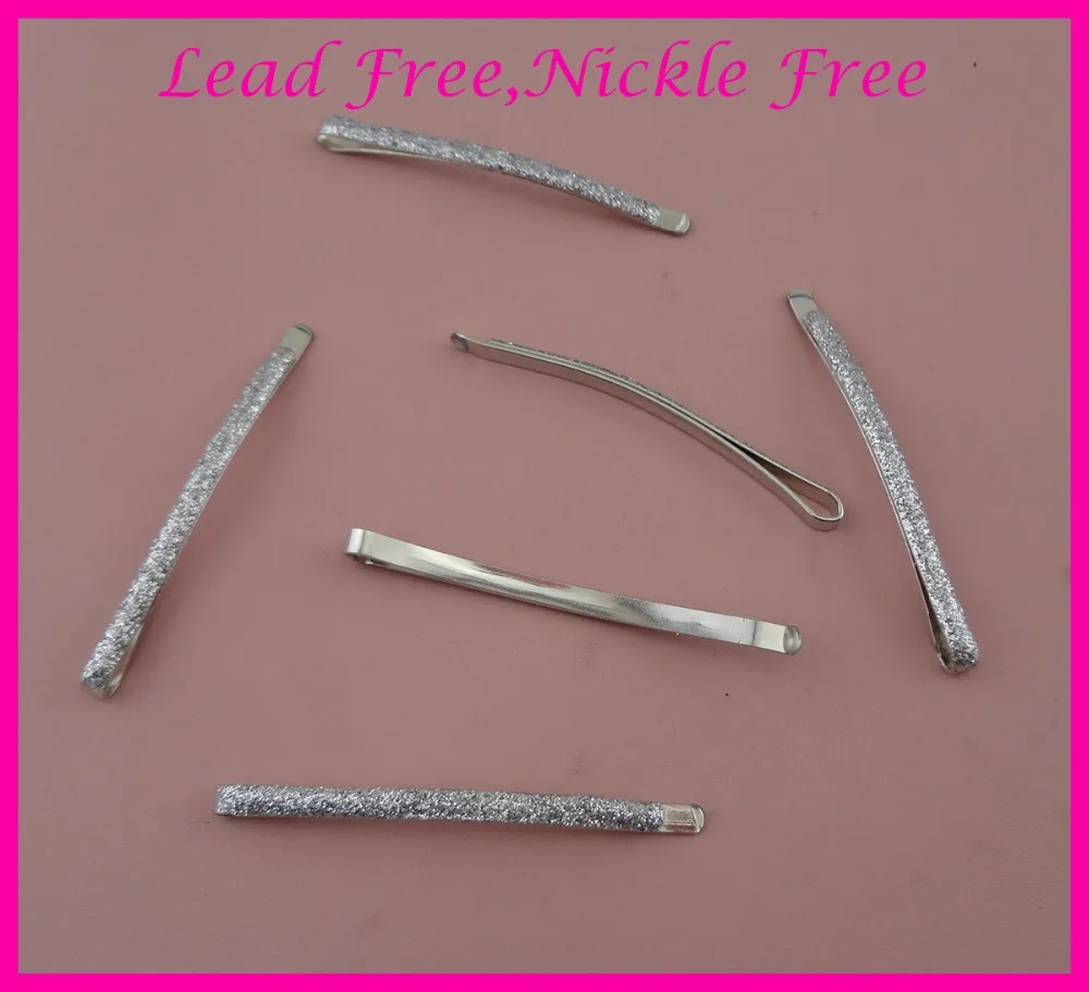 

24PCS 4.0mm*6.2cm 2.45" Silver Glitter Arched Metal Bobby Pins barrettes slide clips hairpin at nickle free lead free,wholesale