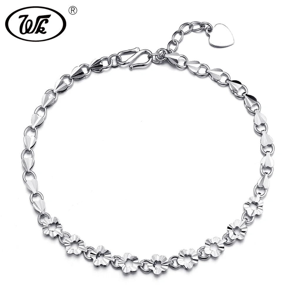

WK Trendy Flower Bracelets For Women Silver 925 Elegant Korean Style Wedding Jewelry Unique Link Chain Bracelet Femme SW BA005