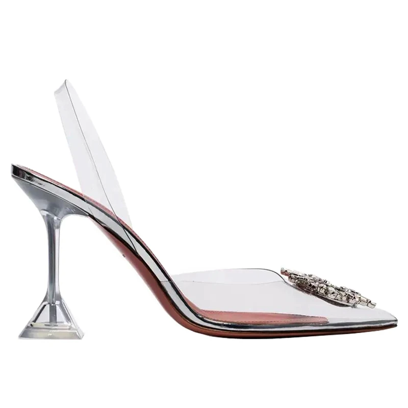 Летние прозрачные босоножки на необычном каблуке; женские роскошные свадебные туфли с кристаллами; женские туфли-лодочки на высоком каблуке с острым носком