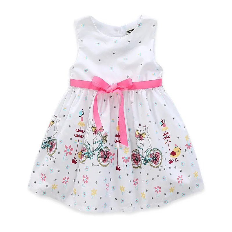 

2017 New Girls Dress Print Flower Beach Girls Summer Princess Sleeveless Dress cotton dresses for girls clothes 2 3 4 5 6 Years