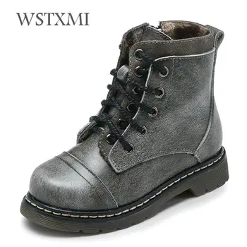 

Winter Kids Boots Genuine Leather Children Snow Boots for Boys Plush Martin Boot Fashion Girls Rubber Boot Waterproof Warm Shoes