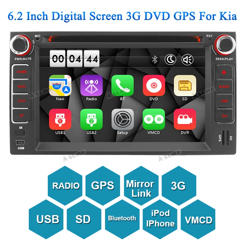  A-Sure 2 Din Car-Multimedia Auto Radio GPS For KIA Carens Carnival Rio SPORTAGE SORENTO CERATO Opti