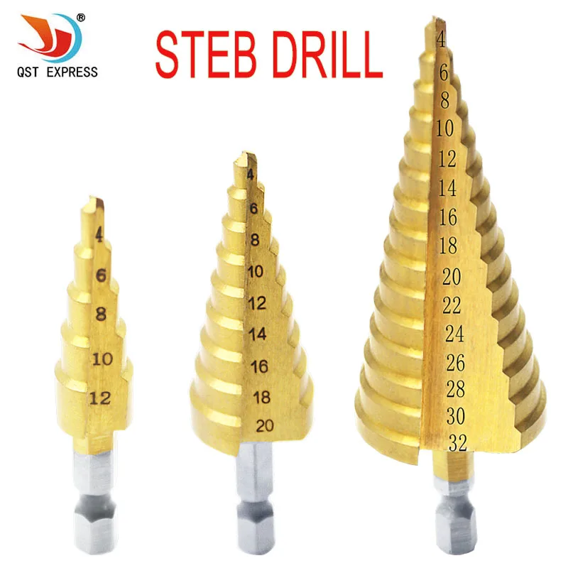 4-12mm 4-20mm 4-32mm Metric Spiral Flute Step HSS Steel 4241 Cone Titanium Coated Drill Bits Tool Set Hole Cutter 4 12mm 4 20mm 4 32mm metric spiral flute step hss steel 4241 cone titanium coated drill bits tool set hole cutter