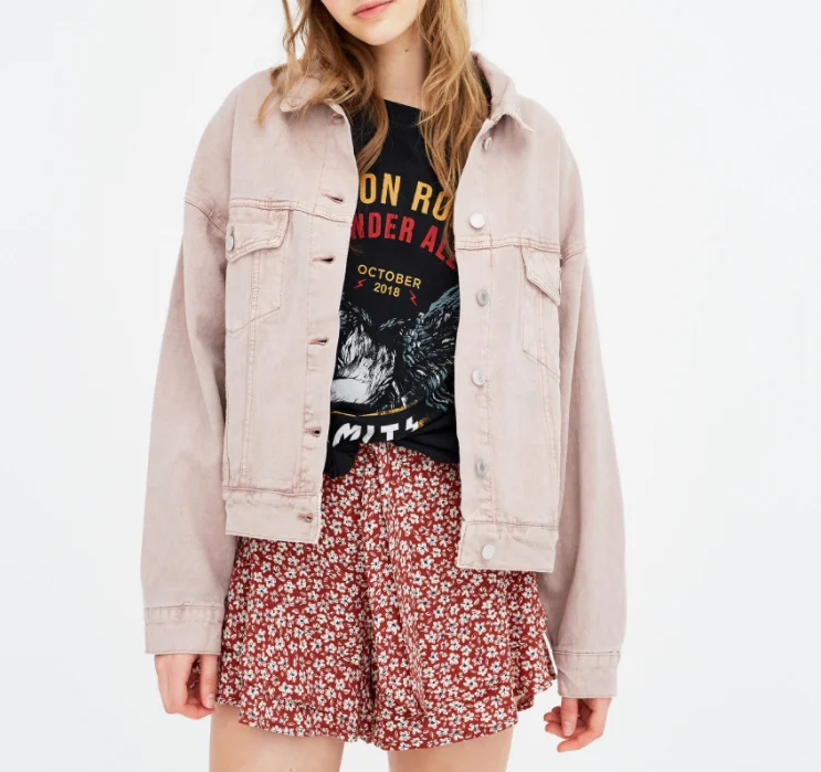 

Obrix Denim Casual Style Female Jacket Oversize Large Loose Fit V-Neck Long Sleeve Solid Color Spring Autumn Coat For Women