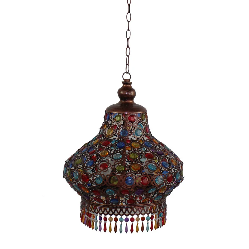 

18cm Mediterranean Wrought iron Colourfull K9 Crystal Copper Pendent Lamp Ceiling Light For Store Hall Club Coffee Shop Decor