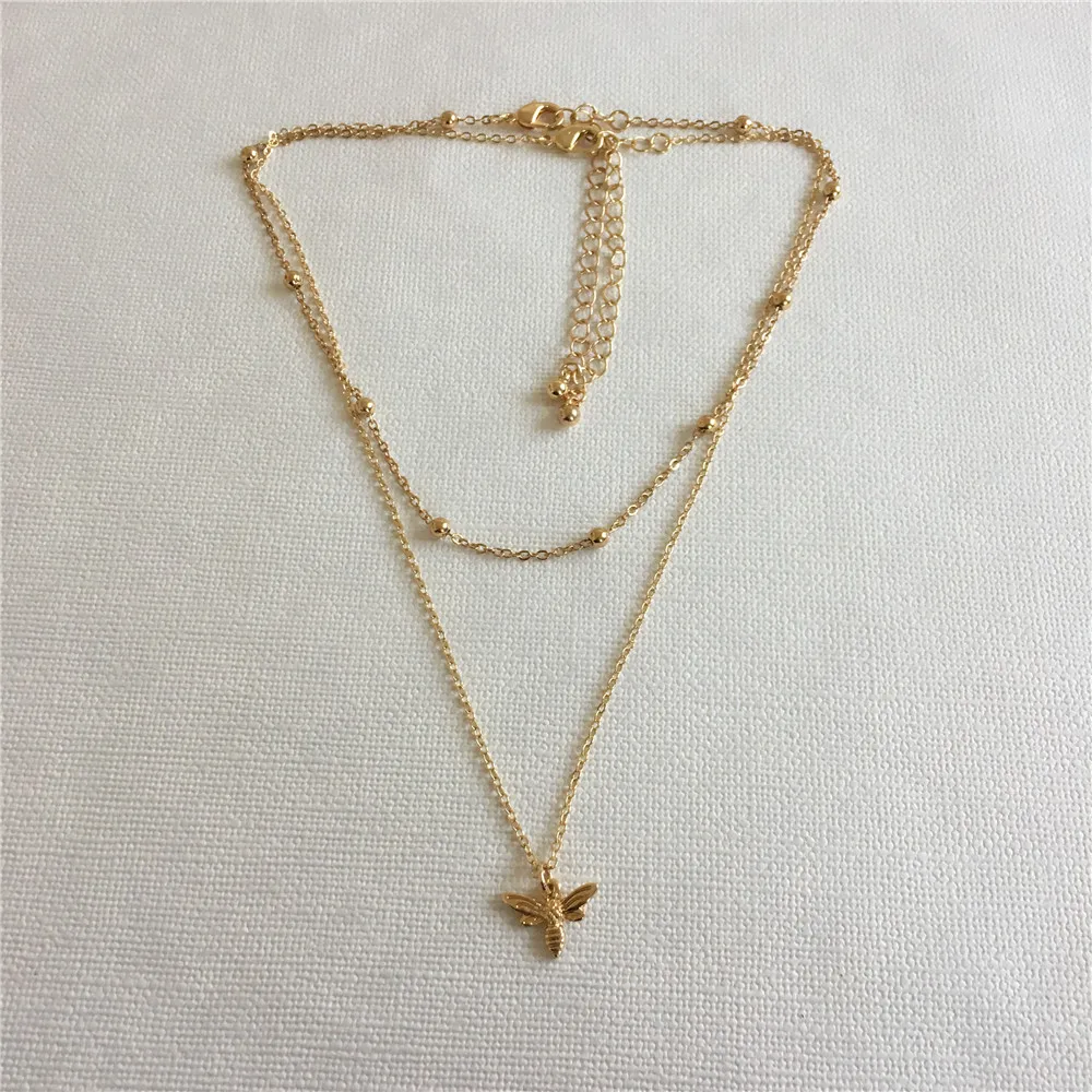Милое женское ожерелье с покрытием золотого цвета шаровая цепочка с маленькой подвеской HONEYBEE многослойное ожерелье