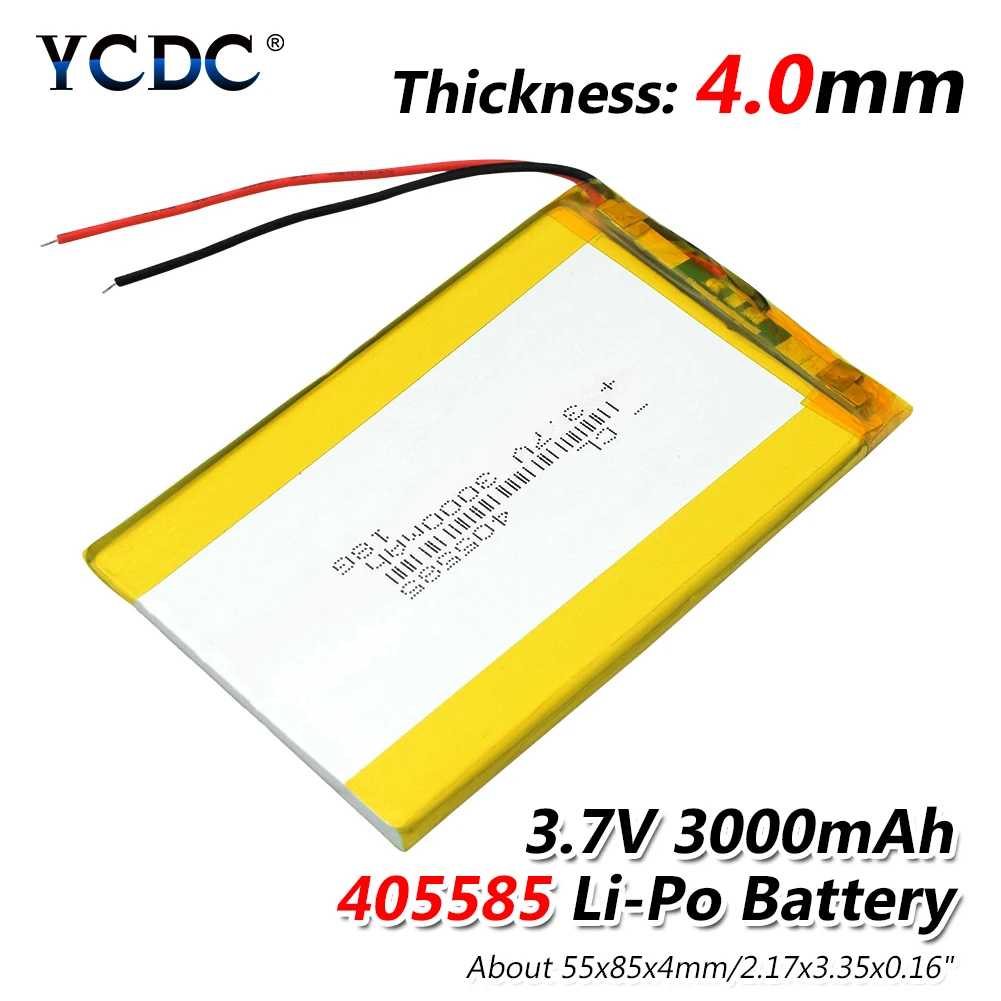 

1/2/4 Pcs 3.7V Volt Lipo Lithium Polymer Battery Rechargeable 3000mah 405585 Electric Toys Solar Lamp Digital Camera Battery