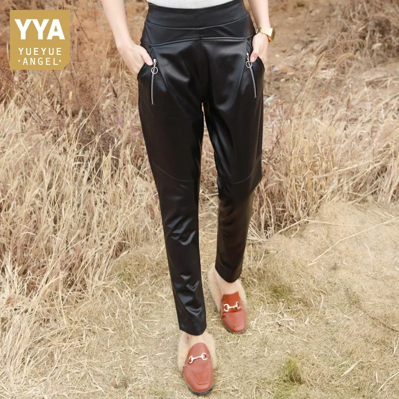 

Sheepskin Pants Women Spring 2019 Loose Genuine Leather Office Pants Plus Size 4XL Top Quality Street Style Hip Hop Harem Pants