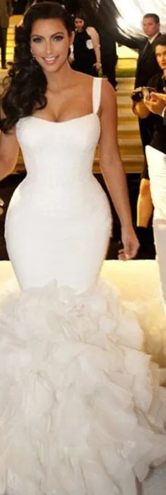 2017 New Hot Kim Kardashian Real Model Y Straps Lace Ruffles 2017 New Hot Kim Kardashian Real Model Y Straps Lace Ruffles Wedding Dress Mermaid Bridal Gown Chapel Train In Dresses From