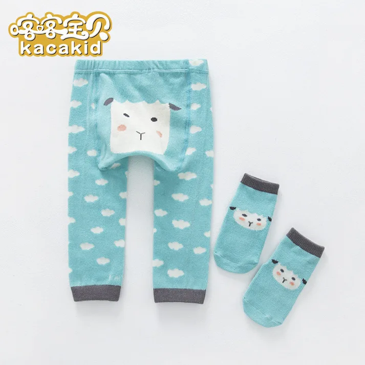 KACAKID Unisex Toddler Pants Set Cute Animal Pattern Girl Boys Kids Toddler Pants Set Cotton Dots Girl Boys Toddler Pants 1115 - Цвет: blue lamb