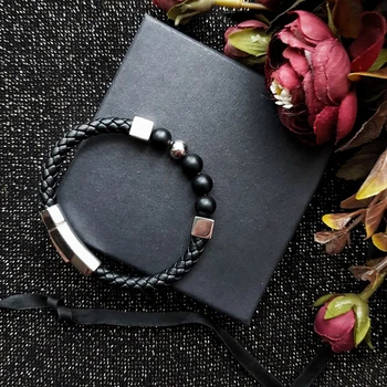 

Mcllroy bracelet men/genuine leather/stainless steel/stone beads/men bracelet gold luxury jewelry fashion pulseira masculina