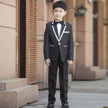 Новое поступление, черный костюм с отворотами на одной пуговице, детские костюмы, модный красивый костюм(куртка+ штаны+ галстук