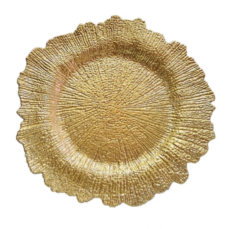 

23pcs/carton 33cm/35cm plastic gold foil lacquer plate wedding flower shape plate as decoration