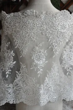 

Fabulous Sequined Alencon Lace Trim Luxury Ivory Wedding Lace Embroidered Retro Tulle Lace 16.9 Inches Wide 1 Yard