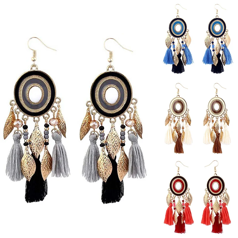 Women Long Tassel Dangle Earrings Women Bohemian Ethnic Fringed Eardrop Ear Studs Earrings Jewelry 2019New