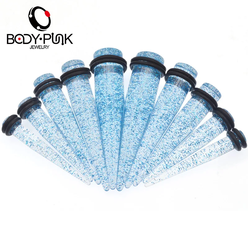 BODY PUNK Transparent Blue Powder Taper Stretcher Body Piercing Jewelry