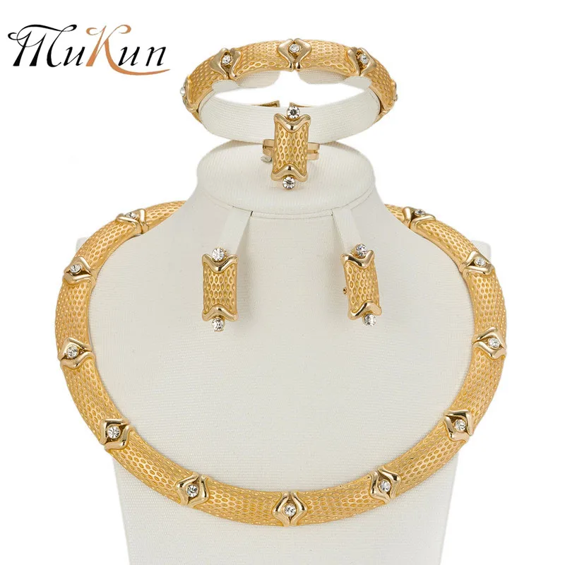 

SHILU Charm Gold Plated Jewelry Sets For Women African pandent Necklace Long Earrings Bracelet Rings Party Dress Accessories