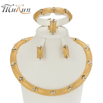 

MUKUN 2017 Charm Gold color Jewelry Sets For Women African pendant Necklace Long Earrings Bracelet Rings Party Dress Accessories