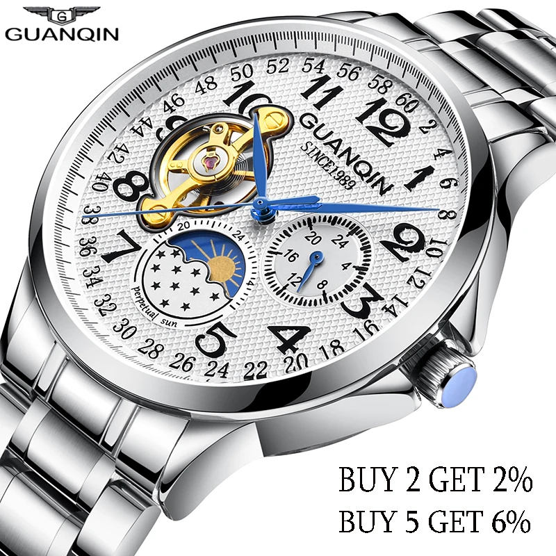 Tanie GUANQIN nowy zegarek męski biznes automatyczny zegarek Tourbillon wodoodporny mechaniczny męski zegarki top marka luksusowy relogio masculino