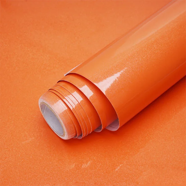 Новая одноцветная самоклеящаяся виниловая обои для гостиной мебель для кухни шкафа водостойкие наклейки из ПВХ мраморная контактная бумага - Цвет: Shiny Orange